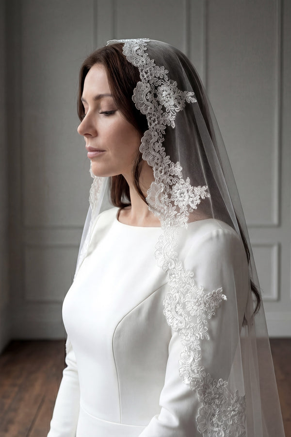 spanish veil dresses Mantilla | Traditional Lace Ever-Pretty Plus Size Satin Men's dress socks Color:Blue/Coral Cathedral lace mantilla wedding