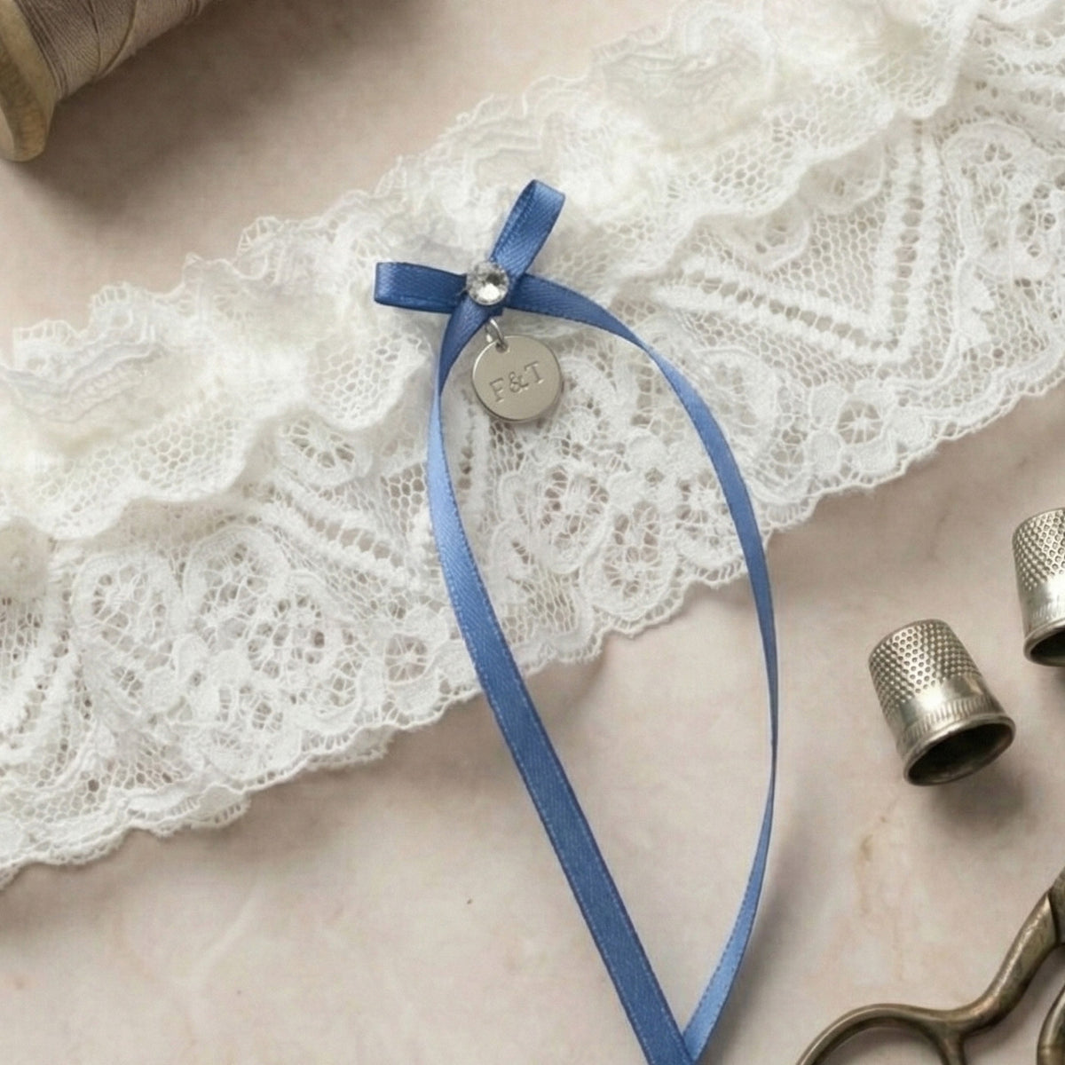 wedding garter with personalised charm