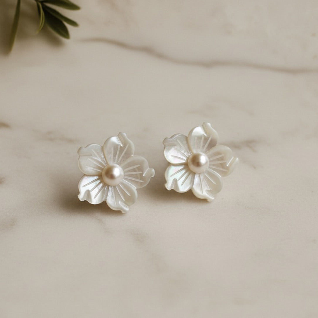 Mother of Pearl Flower Earrings- 'Odette'