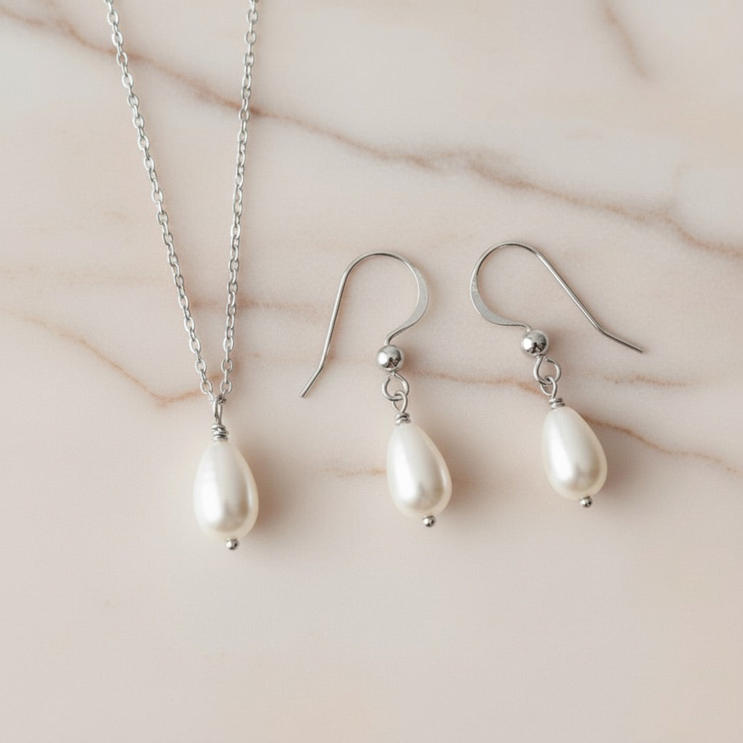 silver pearl jewellery set