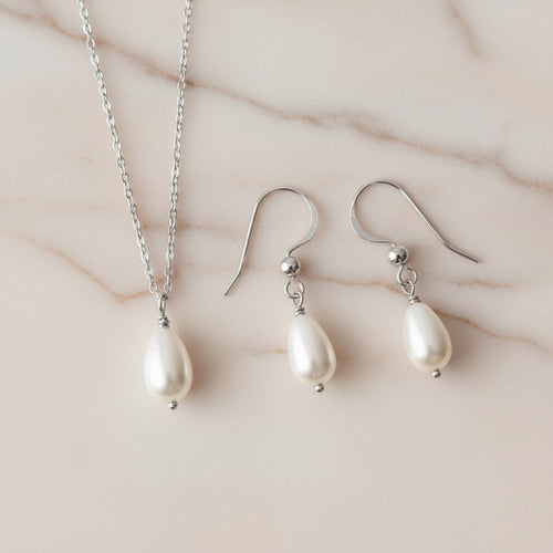 silver pearl jewellery set