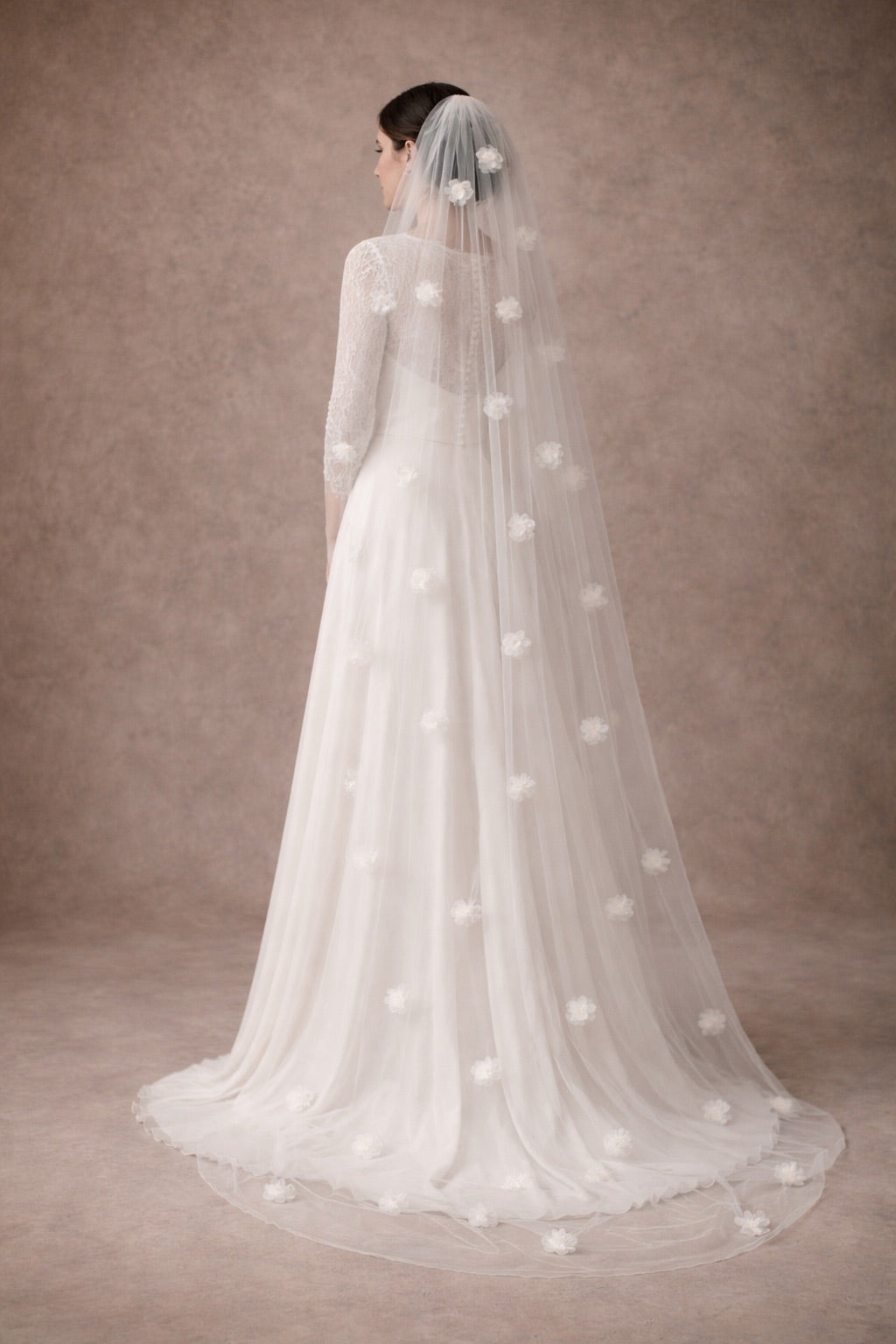 Church length single tier floral veil with handcrafted tulle flowers made in Bath, England