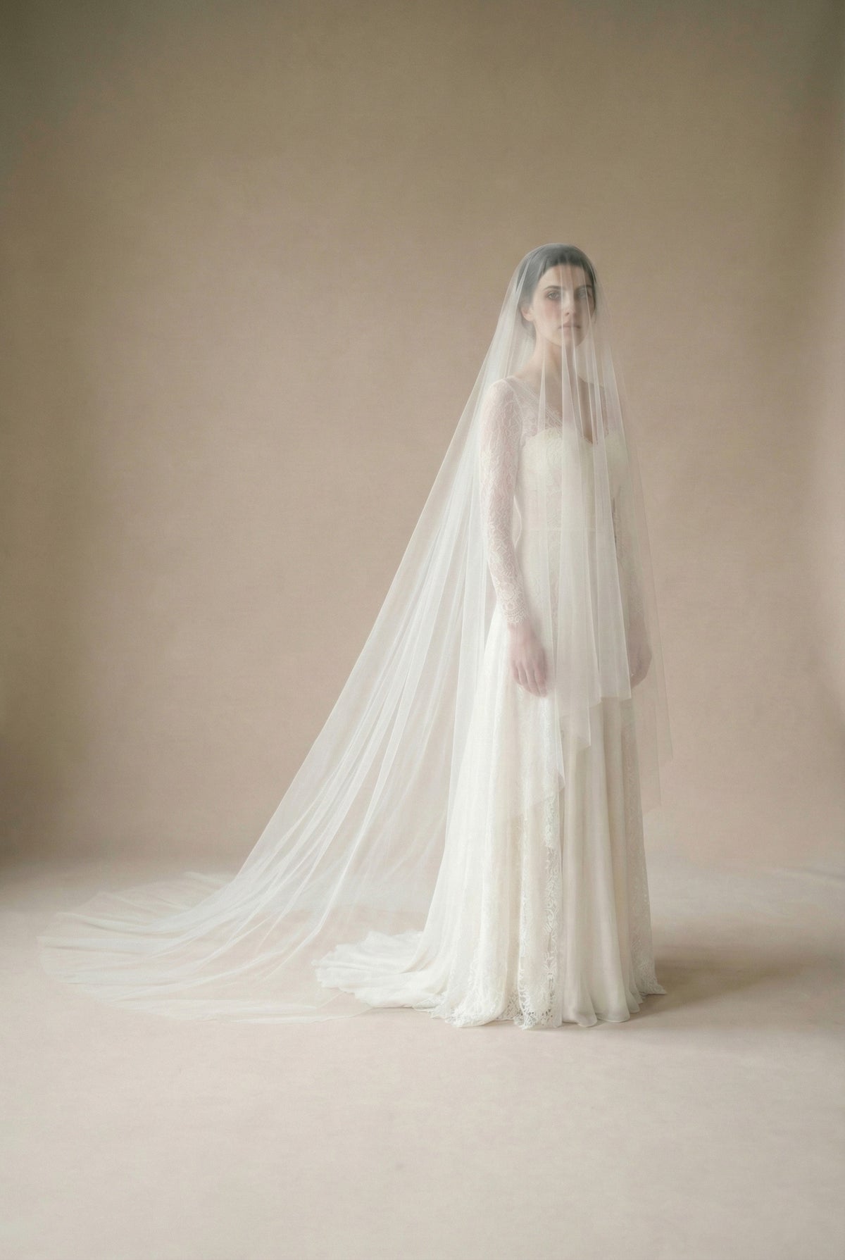 Sheer drop wedding veil with extra long blusher - 'Eleanor'