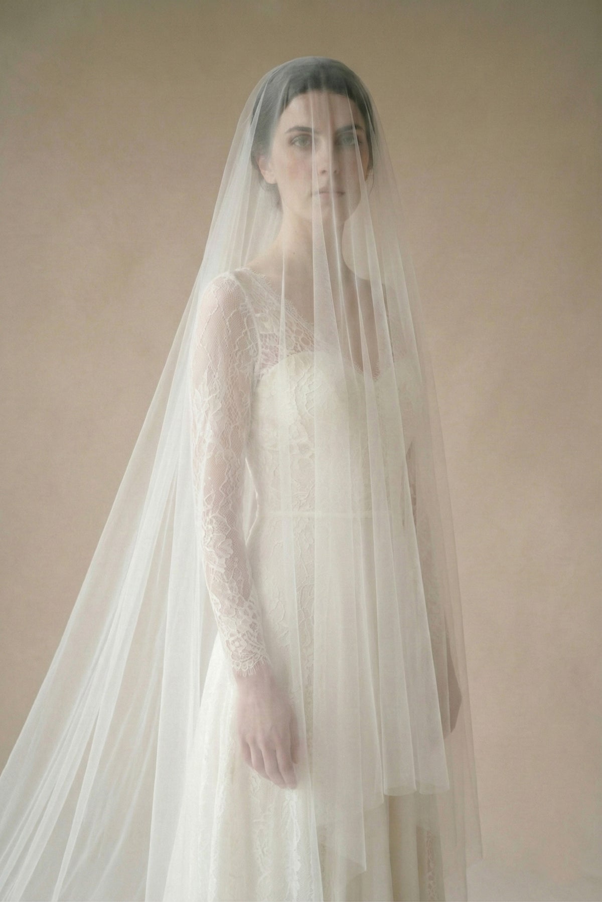 Sheer drop wedding veil with extra long blusher - 'Eleanor'