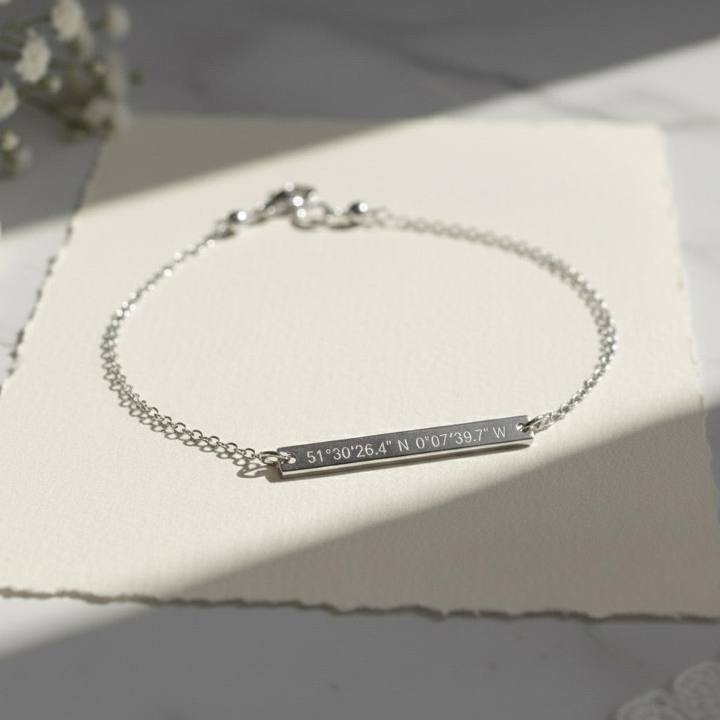 Personalised Coordinates Bar Bracelet – Gold or Silver