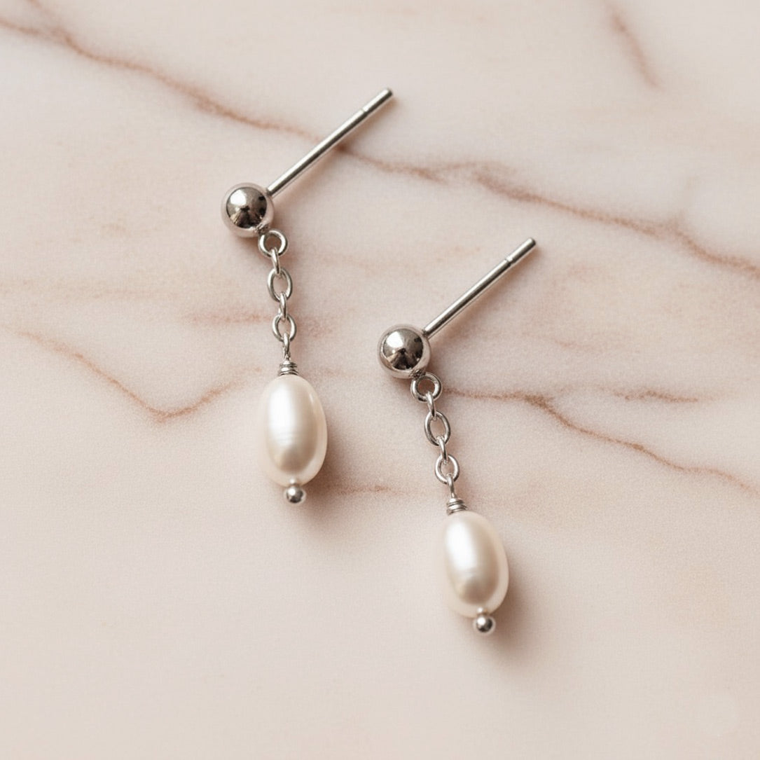 Pearl Chain Drop Bridal Earrings - 'Elodie'
