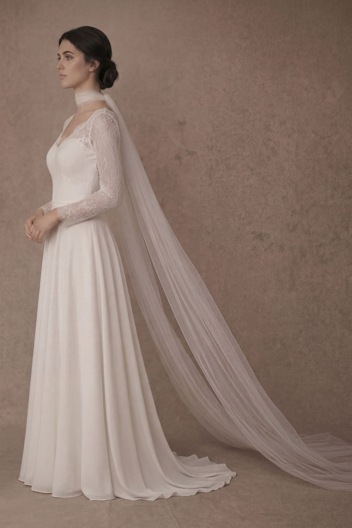 modern bridal scarf veil italian tulle flowing train