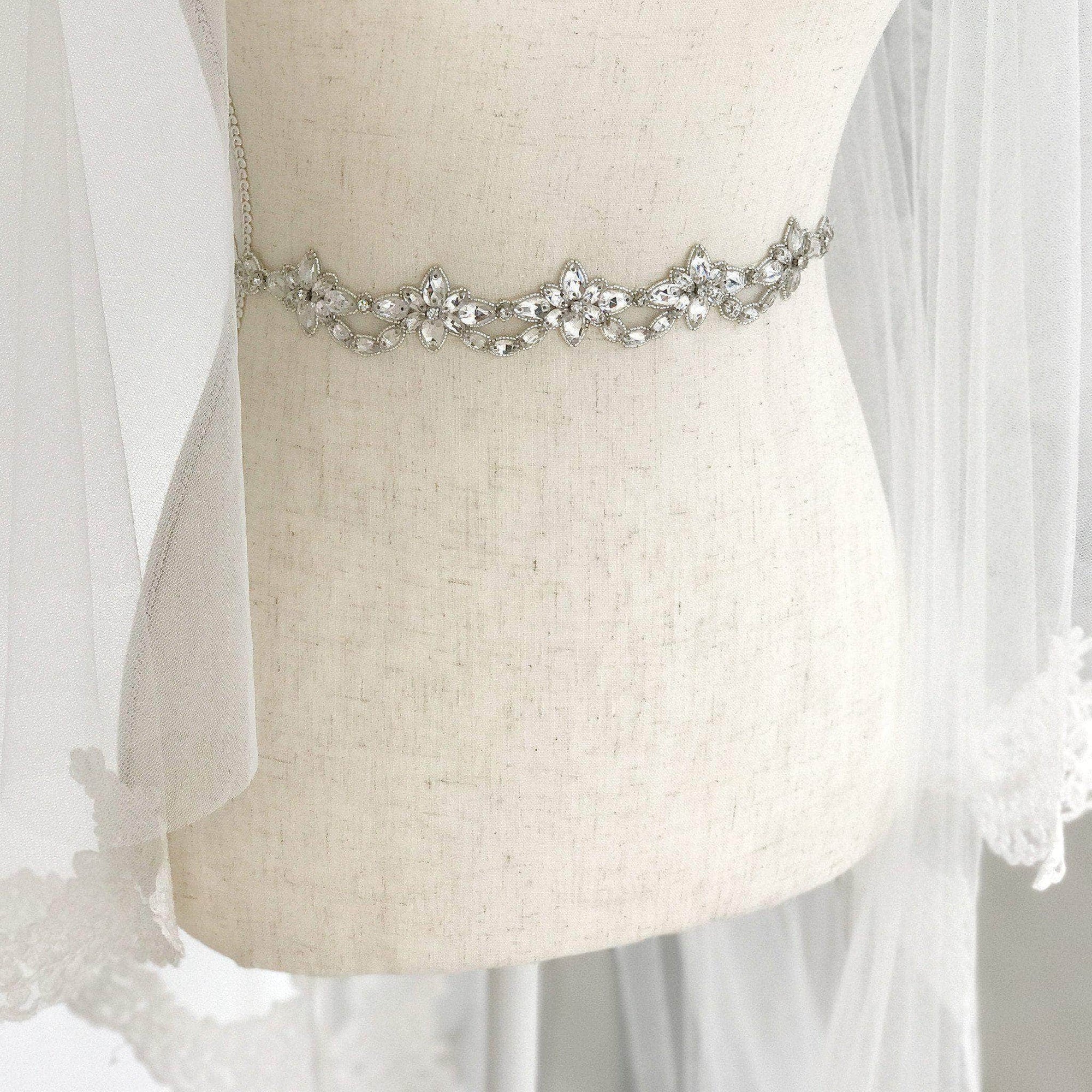 Wedding Belt Silver Crystal 1920s deco wedding belt - 'Mai'