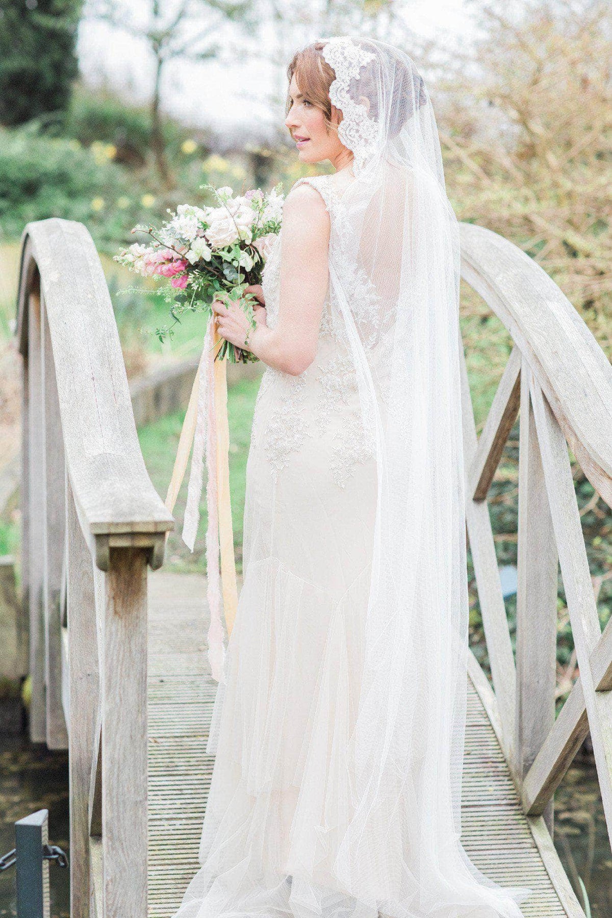 Wedding Veil Lace mantilla silk style wedding veil - &#39;Alyssa&#39;