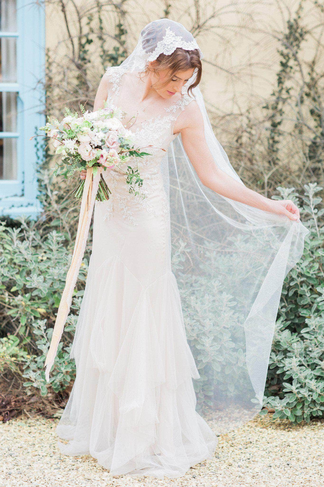 Wedding Veil Lace mantilla silk style wedding veil - 'Alyssa'