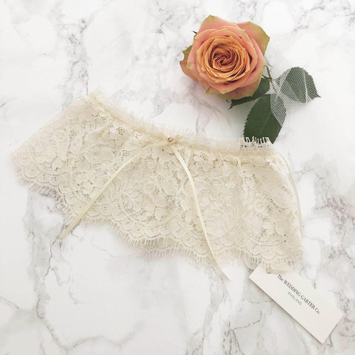 Wedding Garter Champagne lace wedding garter with rose gold stone - 'Ava'