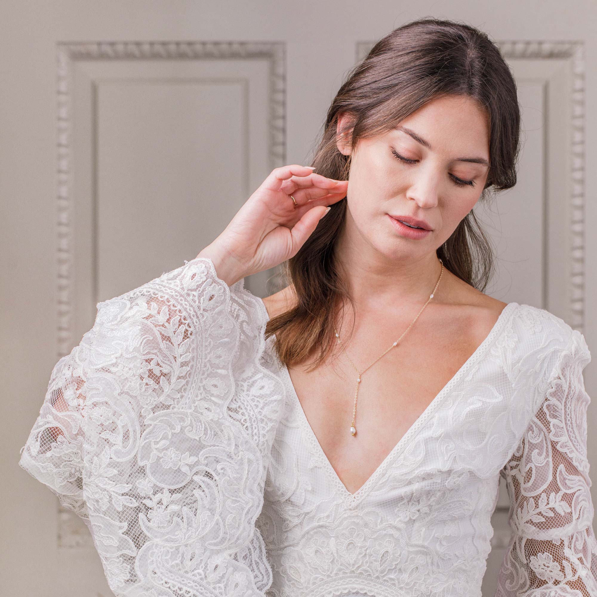 Back drop pearl necklace lariat for wedding 'Lexie'