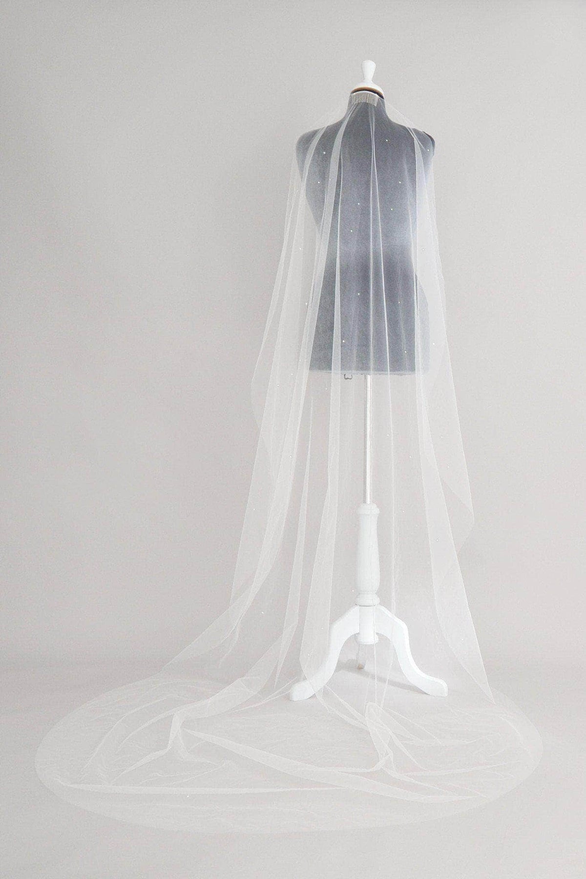 Wedding Veil Crystal scatter barely there wedding veil in illusion tulle - &#39;Athena&#39;
