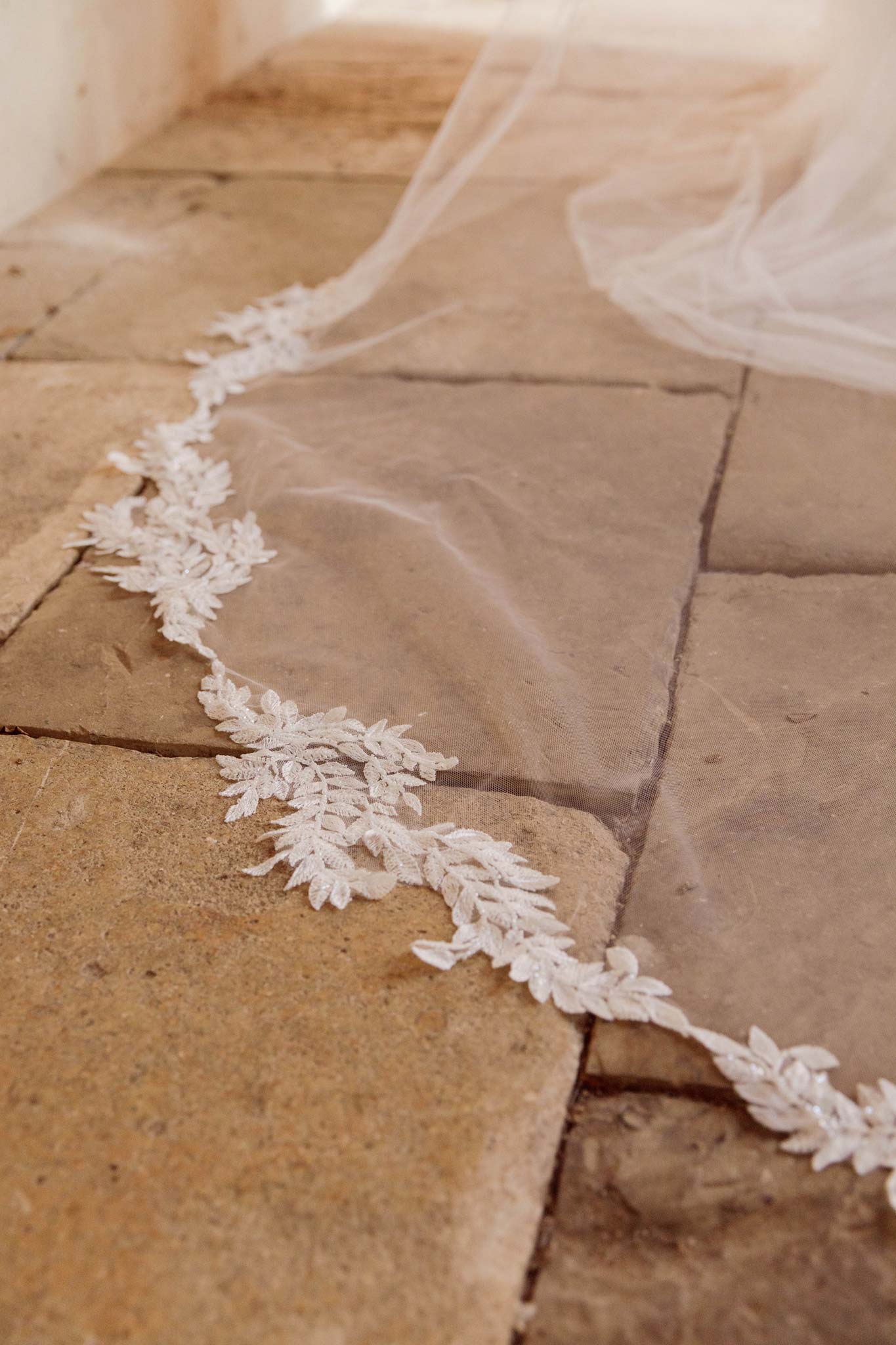 Wedding Veil Beaded Leaf Motif Barely There Wedding Veil - 'Arwen'