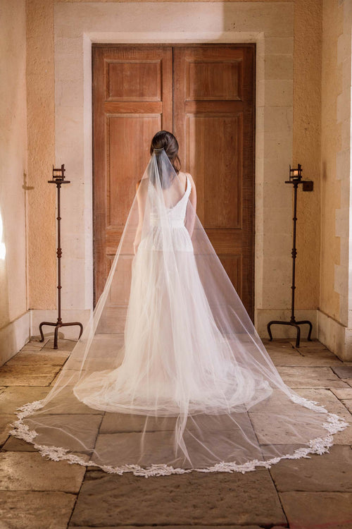 Wedding Veil Beaded Leaf Motif Barely There Wedding Veil - 'Arwen'