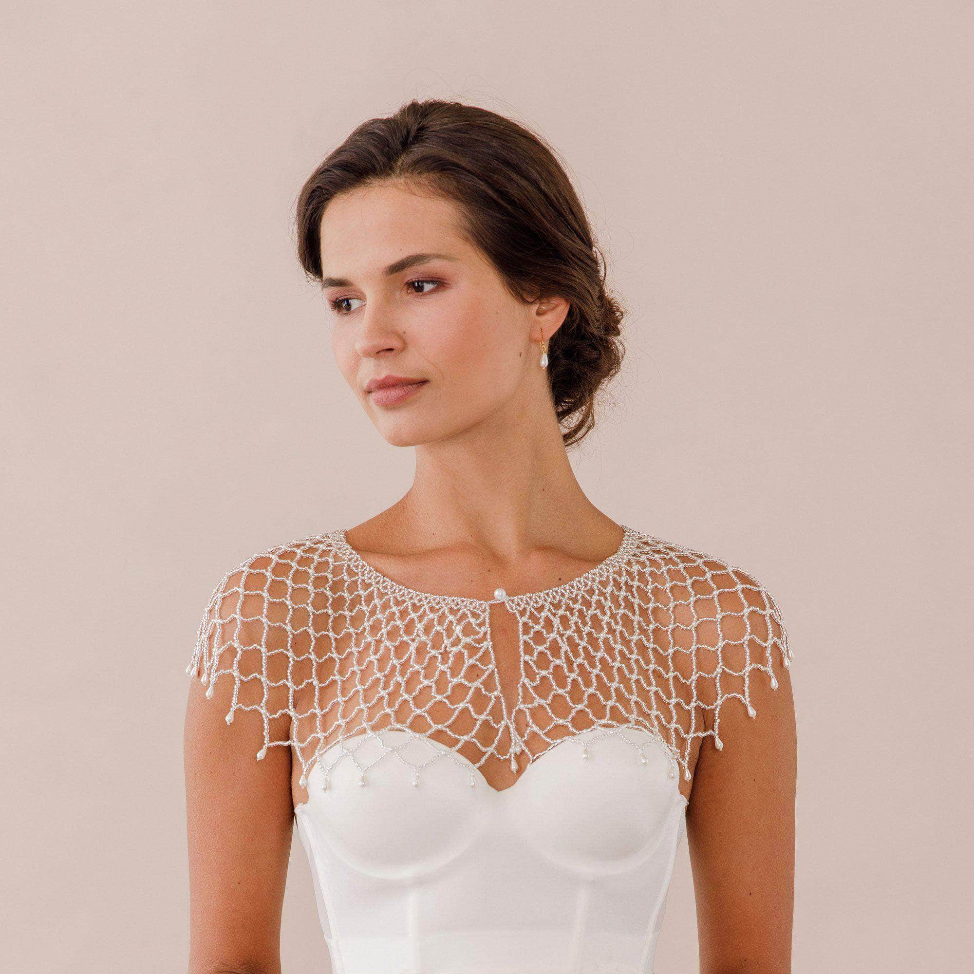 Hand beaded silver capelet cover up - 'Jolie' Hand beaded silver capelet cover up - 'Jolie'