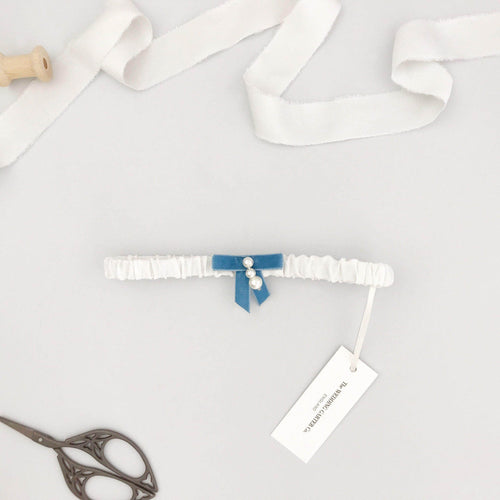 Wedding Garter Silk wedding garter with blue bow - 'Beau'