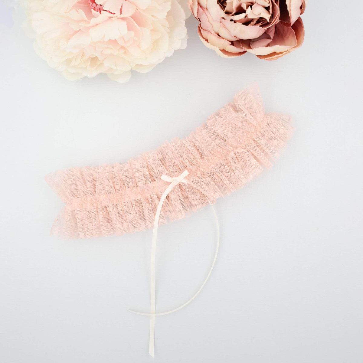 Wedding Garter Blush pink dot tulle wedding garter - &#39;Heidi&#39;