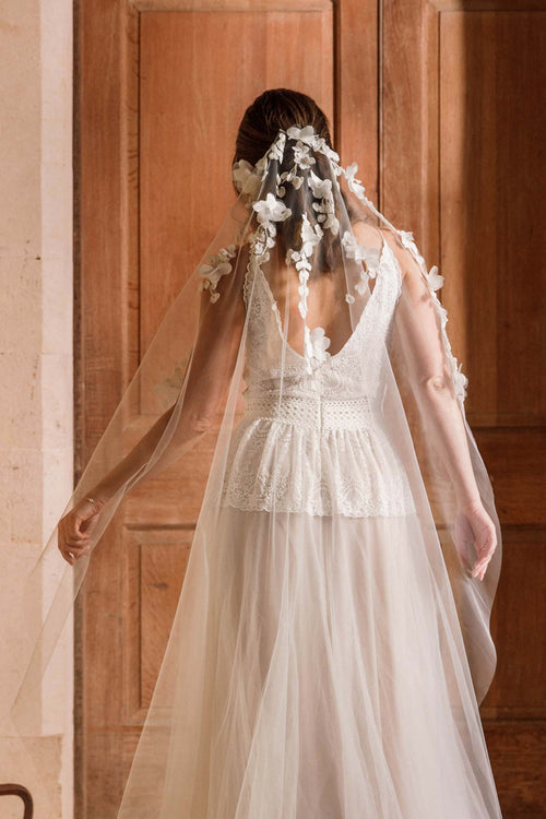 Barely there floral botanical wedding veil