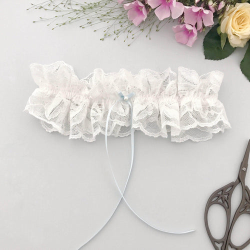 Wedding Garter Lace wedding garter with delicate blue bow- 'Calleva'