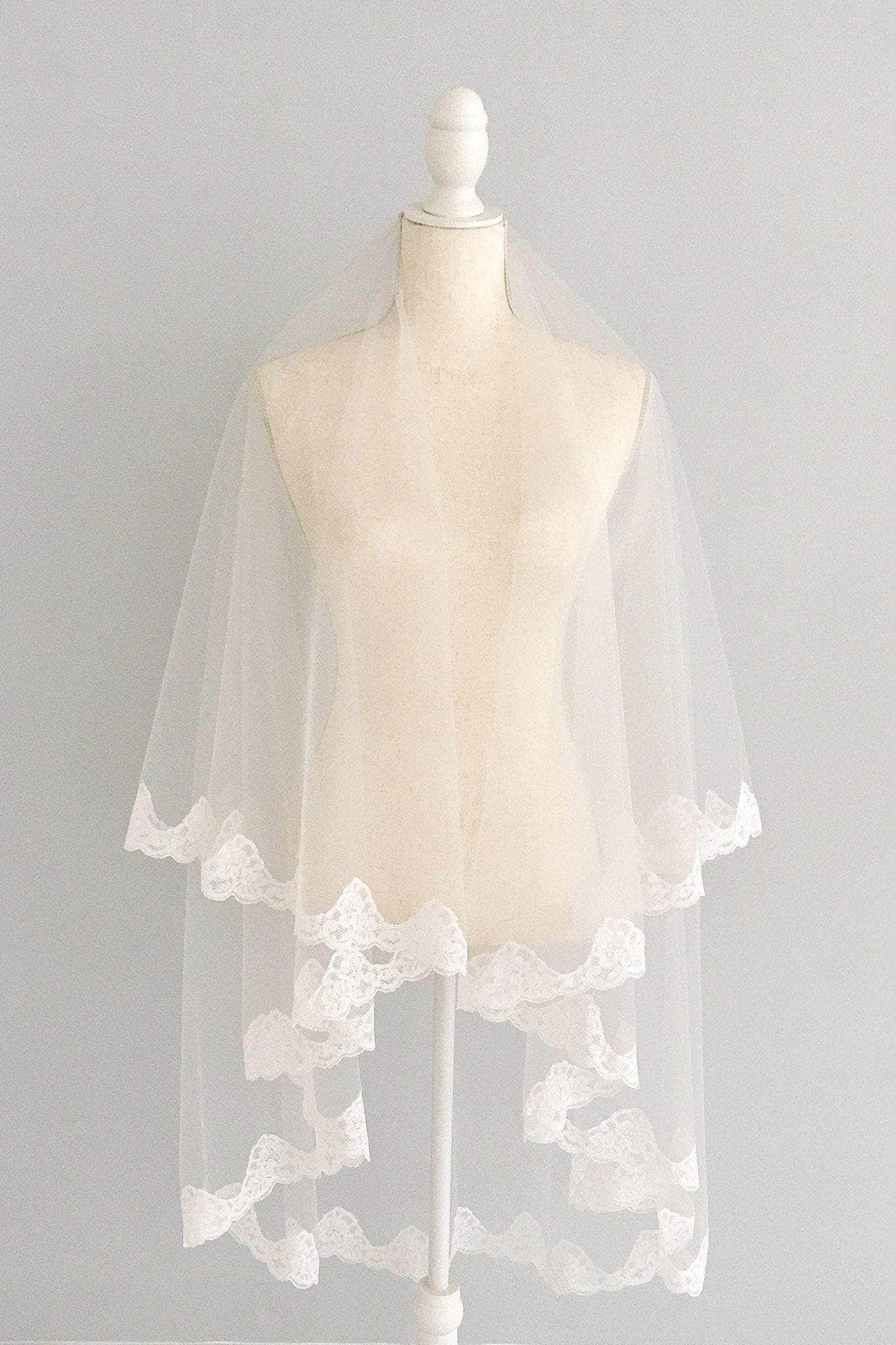 Wedding Veil Full lace edged two tier wedding veil - 'Caria'