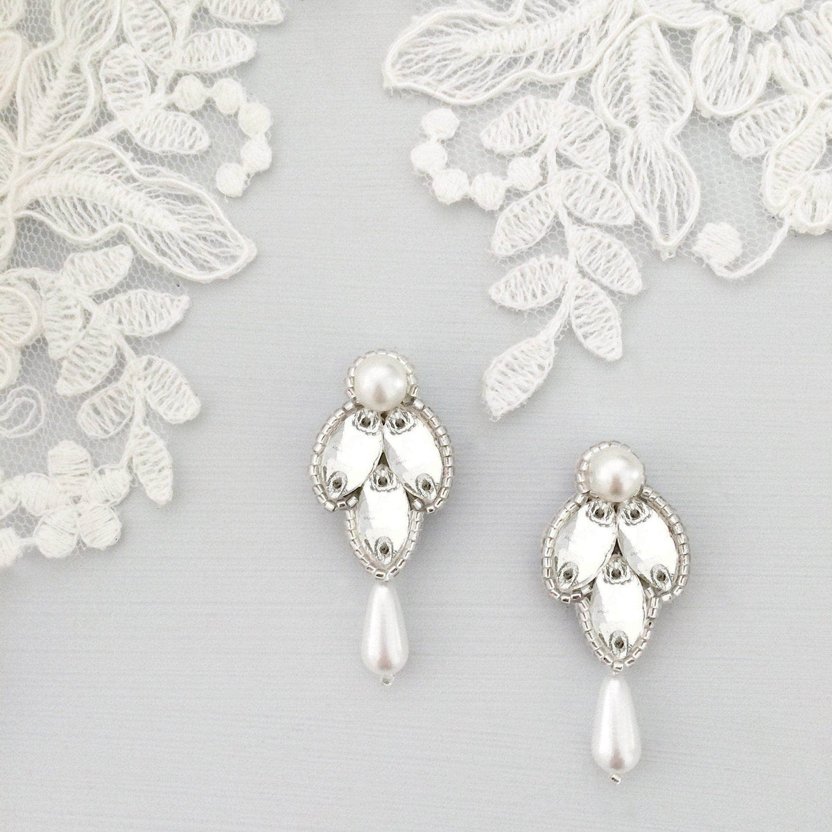 Wedding Earring Silver and pearl Wedding drop earrings silver, pearl &amp; crystal - &#39;Clementine&#39;