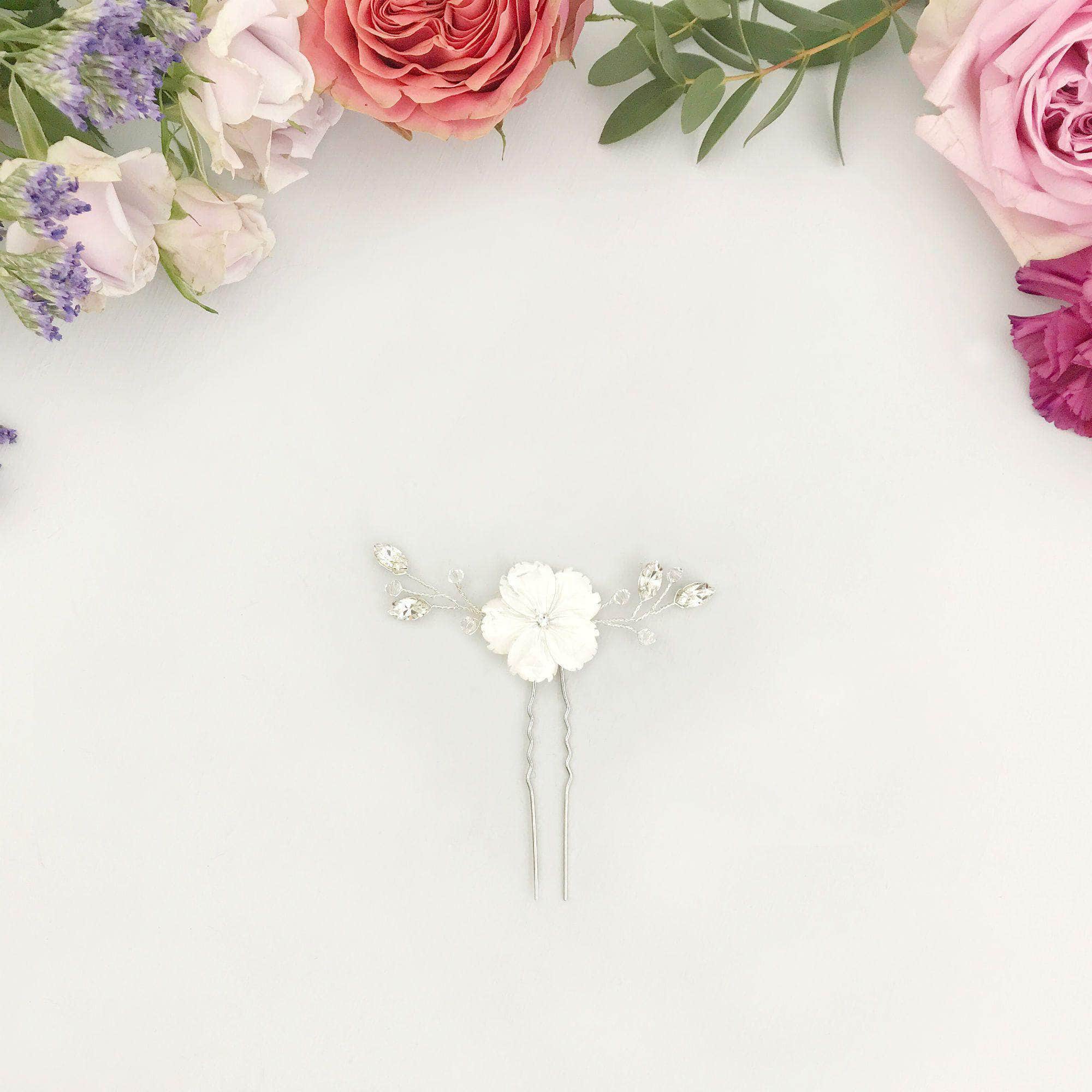 Wedding Hairpin Silver Silver floral hair pin - 'Jaime'