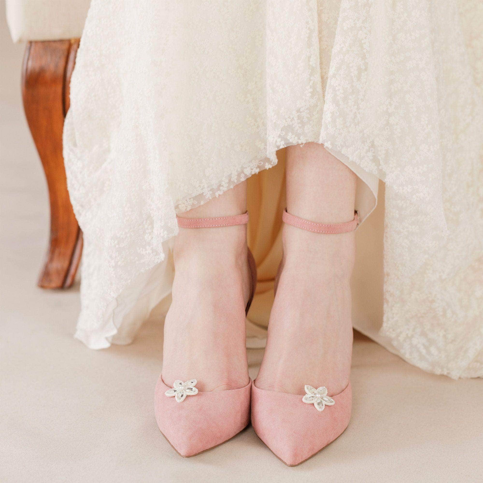 Wedding Shoe Clip Silver Flower crystal wedding shoe clips - 'Lena'