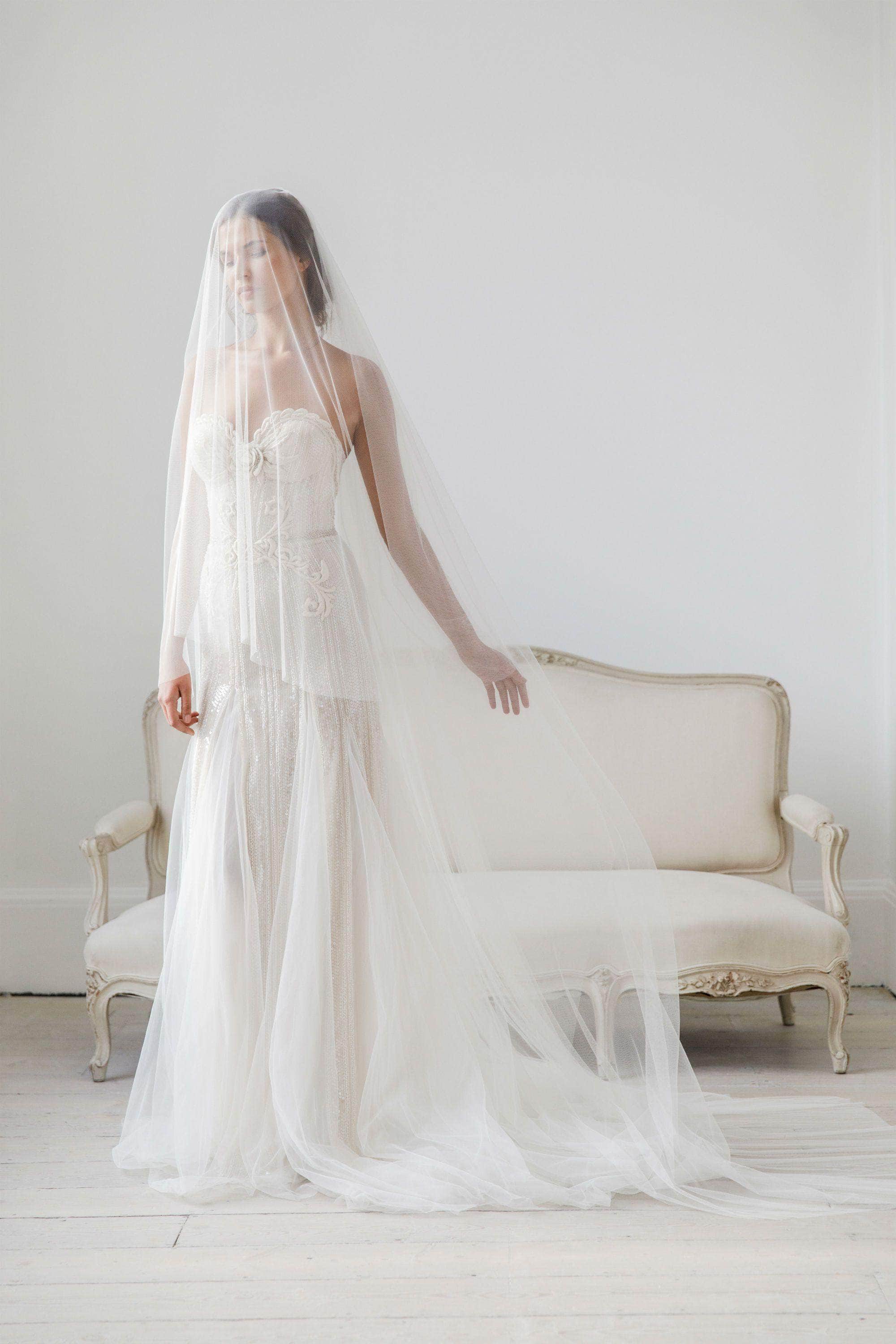 Wedding Veil Cut edge silk style wedding veil with extra long blusher - 'Layla'