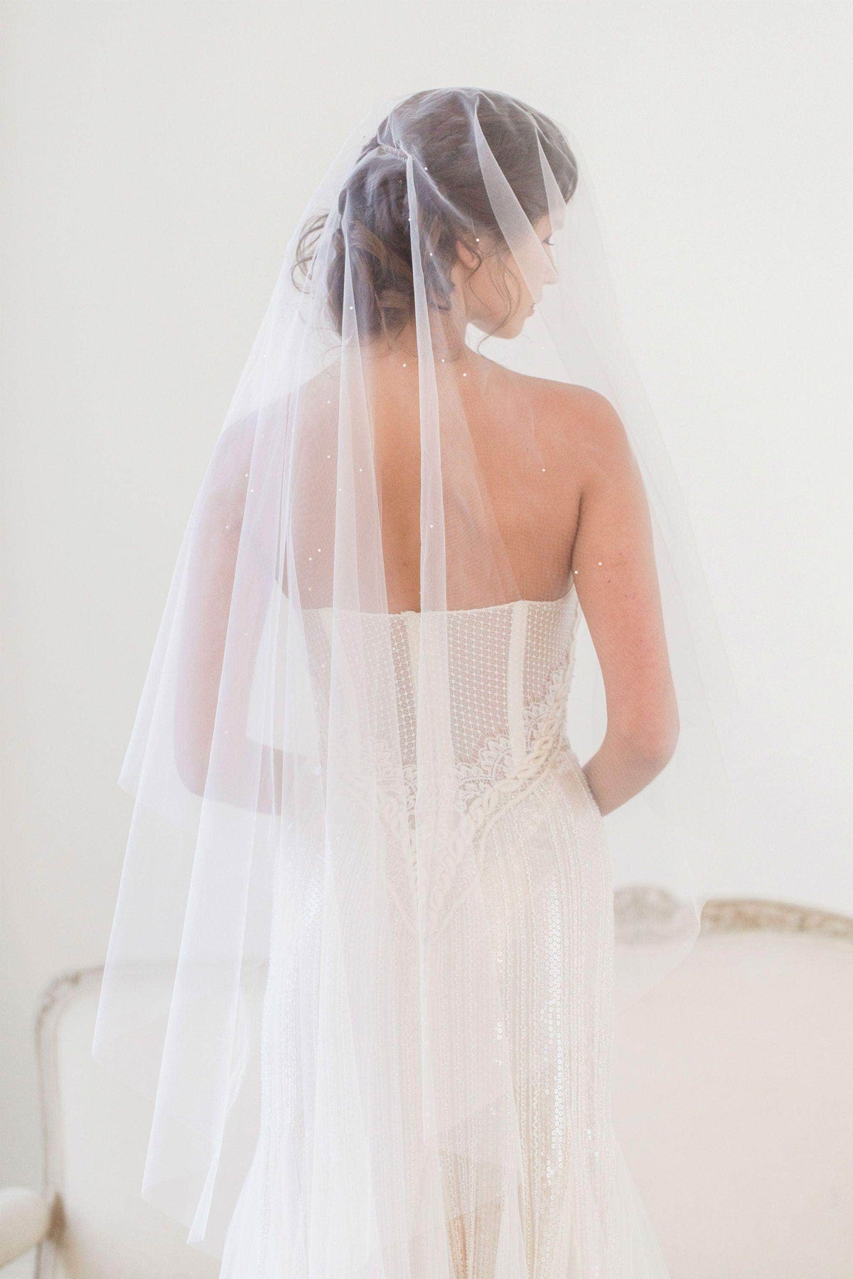 Wedding Veil Illusion drop veil with crystal scatter- Marina