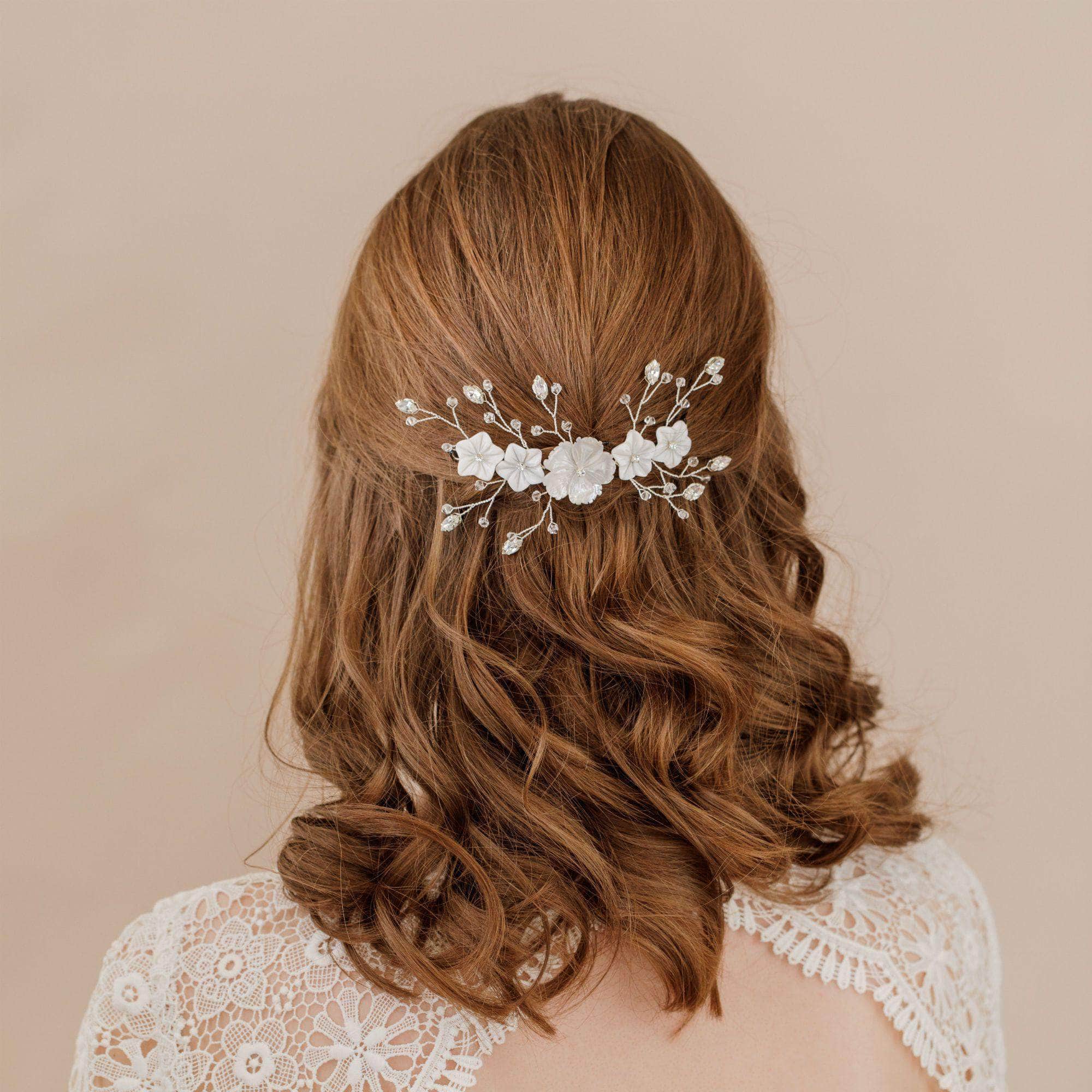 Wedding Hairvine Silver floral hair centrepiece - 'Jaime'