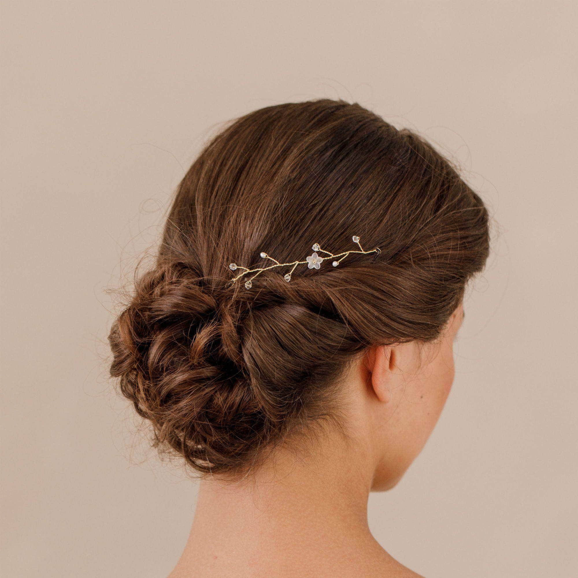 Wedding Hairvine Gold Gold pearl mini hair vine - 'Myra'