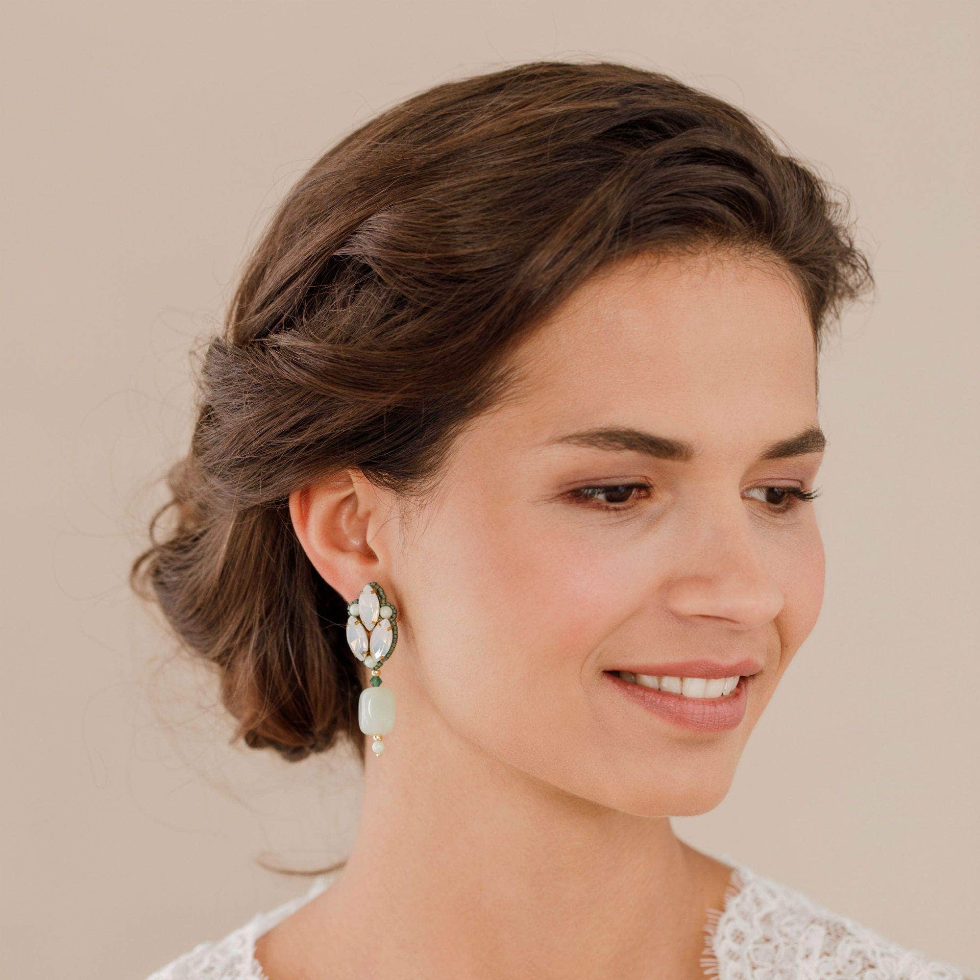 Wedding Earring Green Green, opal and gold semi precious earrings - 'Brynn'