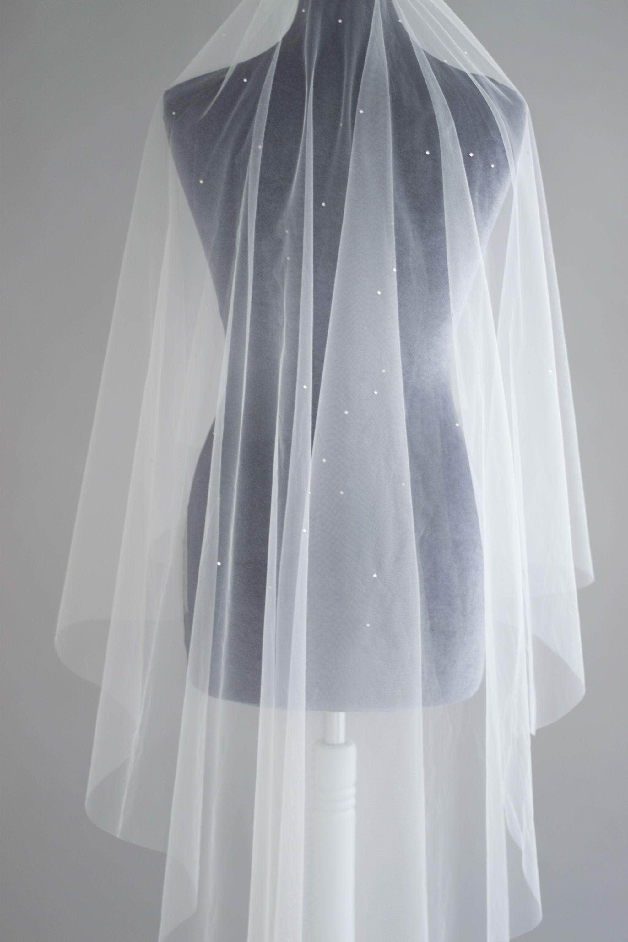 Italian tulle drop veil with crystal scatter - 