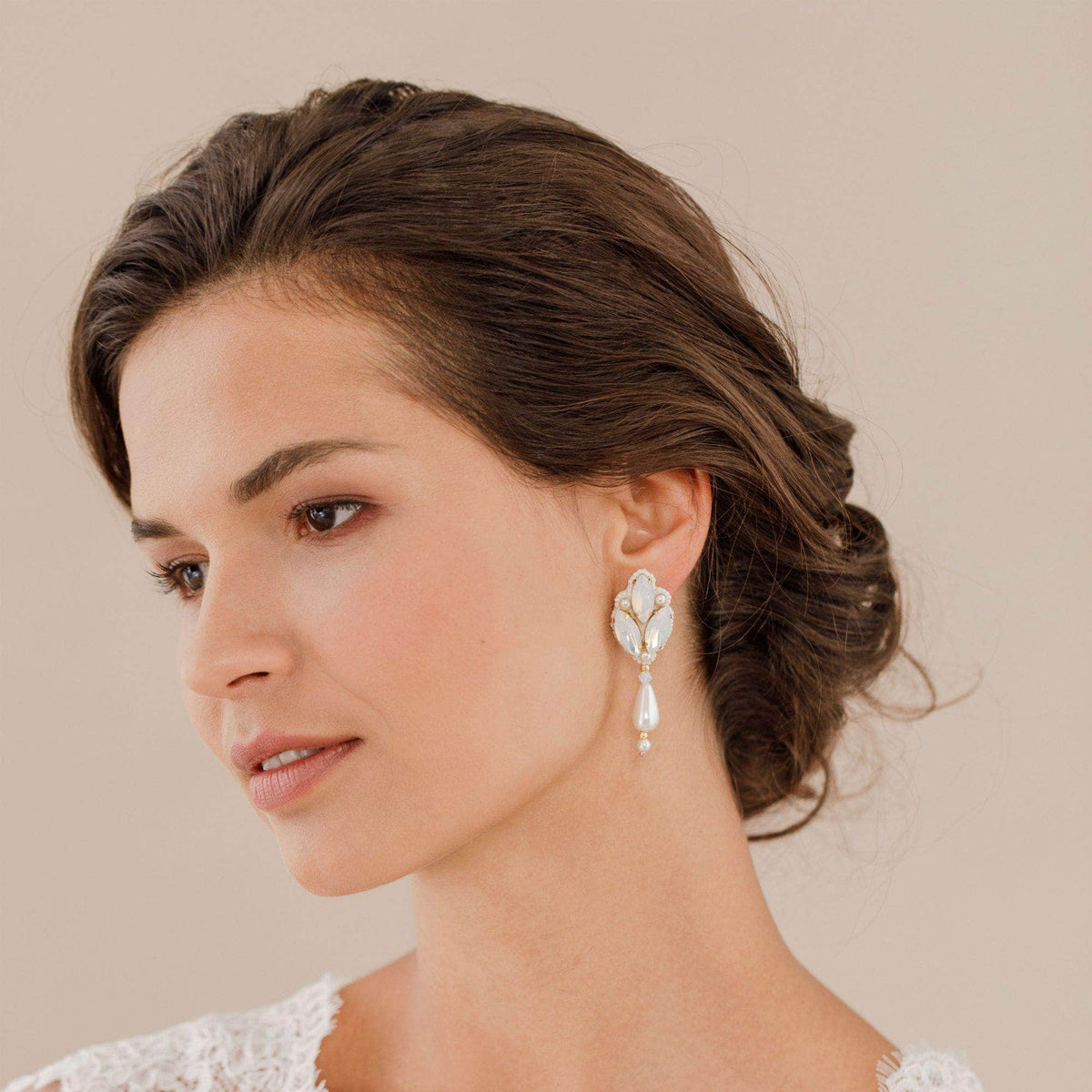 Wedding Earring Opal and gold Opal and pearl wedding earrings - &#39;Arda&#39;