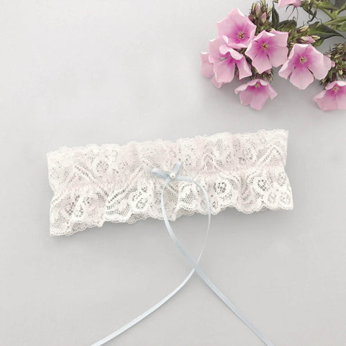 Wedding Garter Ivory lace wedding garter with 'something blue' bow - 'Lottie'