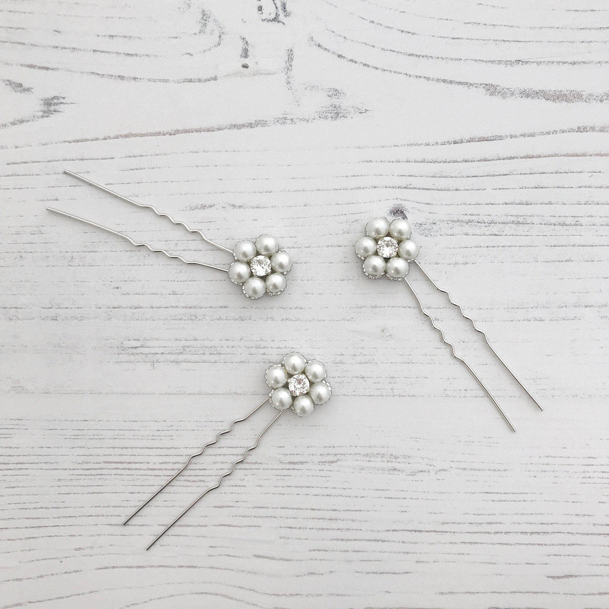Wedding Hairpin Flower wedding hair pins in crystal and pearl (x3) - &#39;Lucie&#39;
