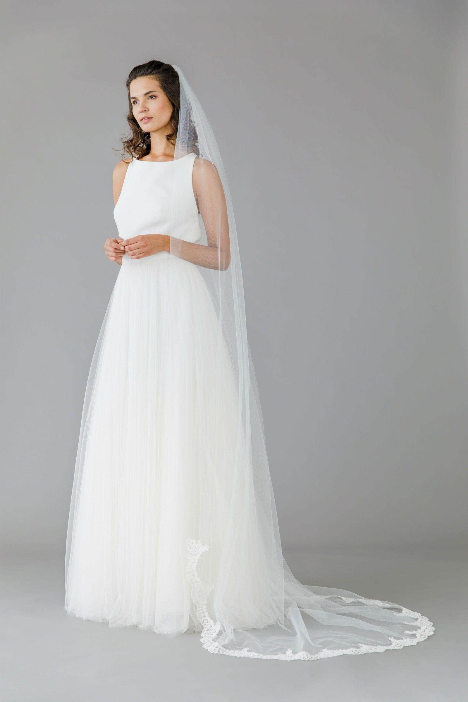 Wedding Veil Semi edged wedding veil with lace around train - 'Poppy'