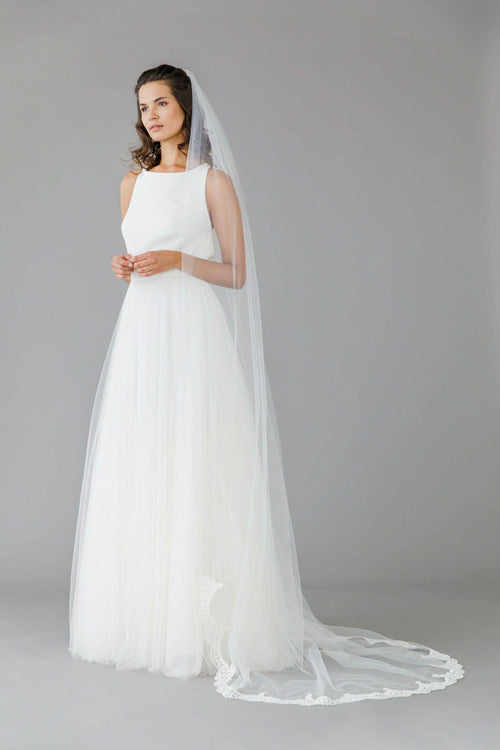 Wedding Veil Semi edged wedding veil with lace around train - 'Poppy'