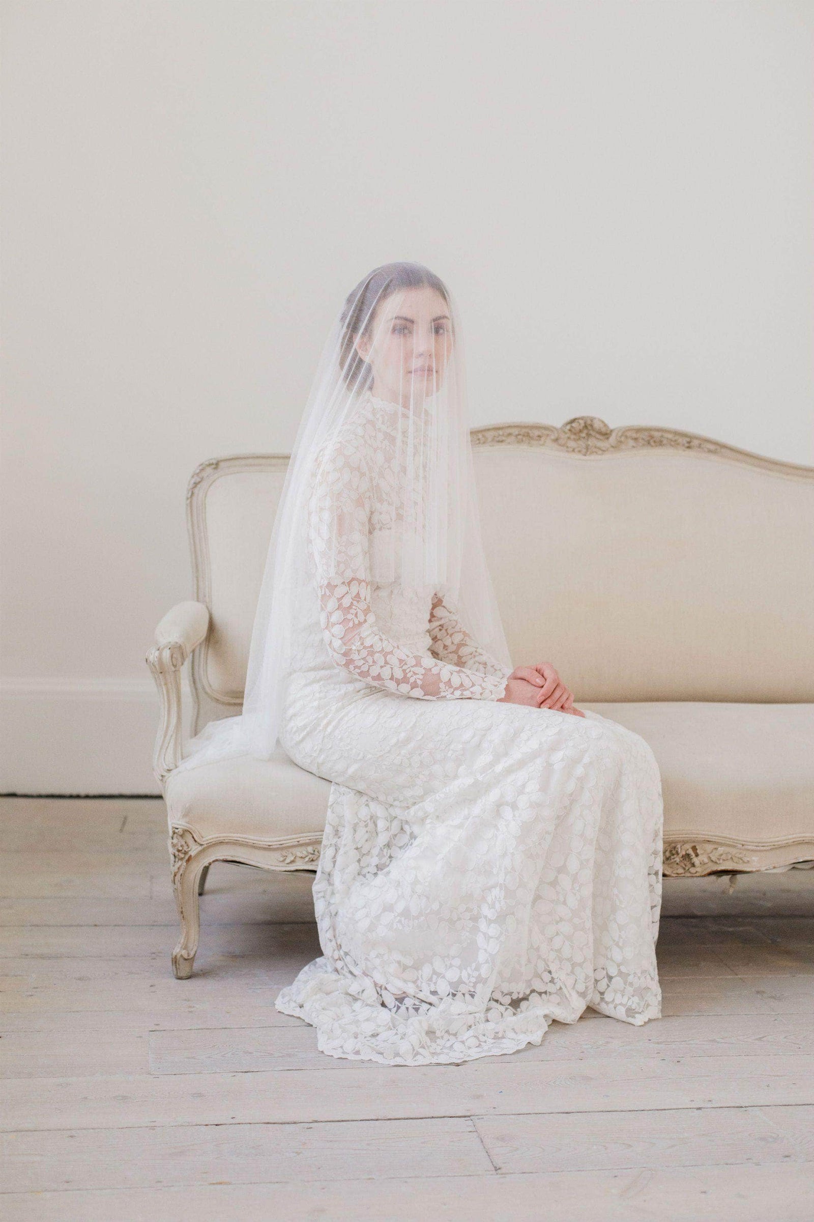 Wedding Veil Pure soft silk drop cut edge wedding veil - 'Clarence'