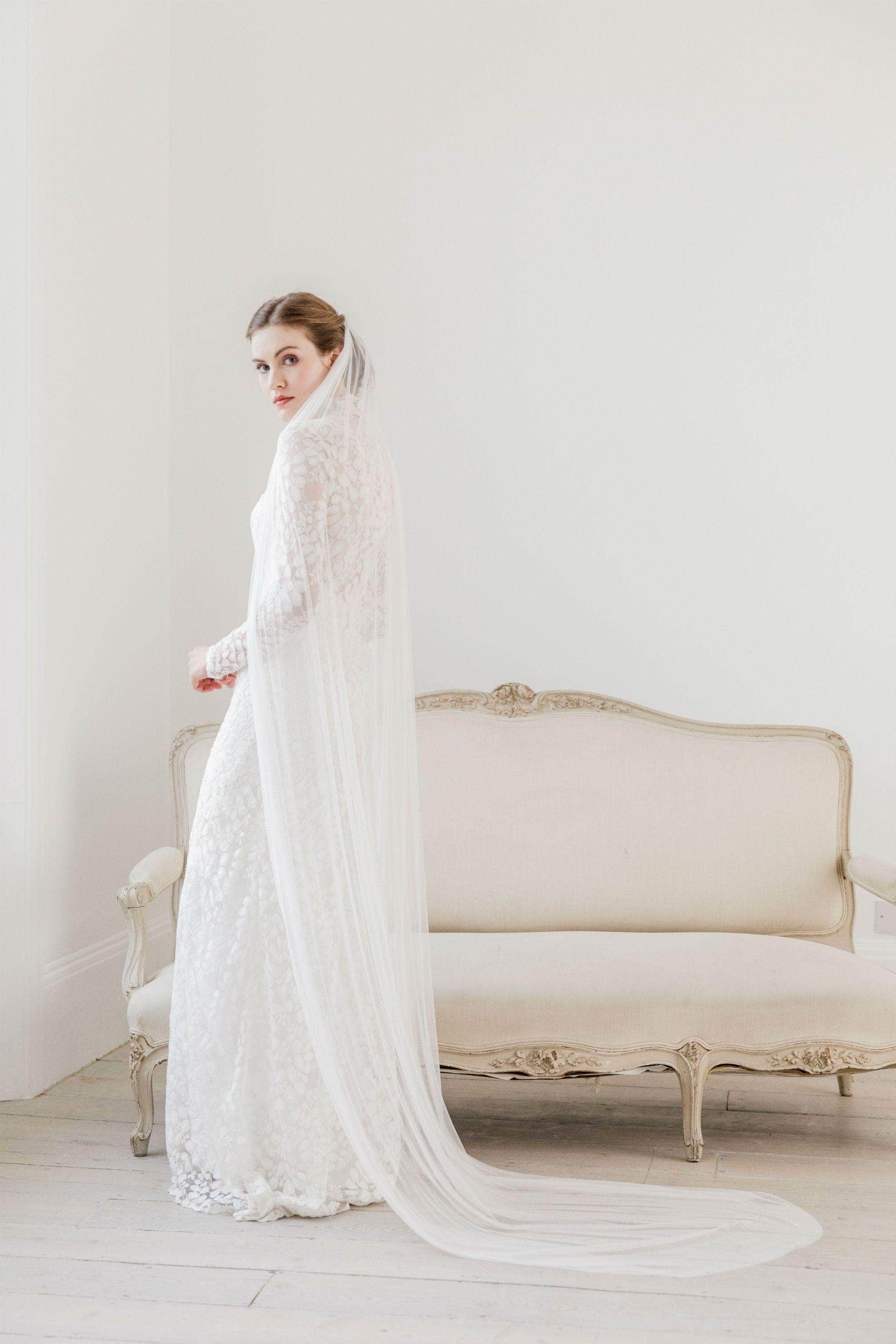 Wedding Veil Pure soft silk single tier cut edge wedding veil - 'Clara'