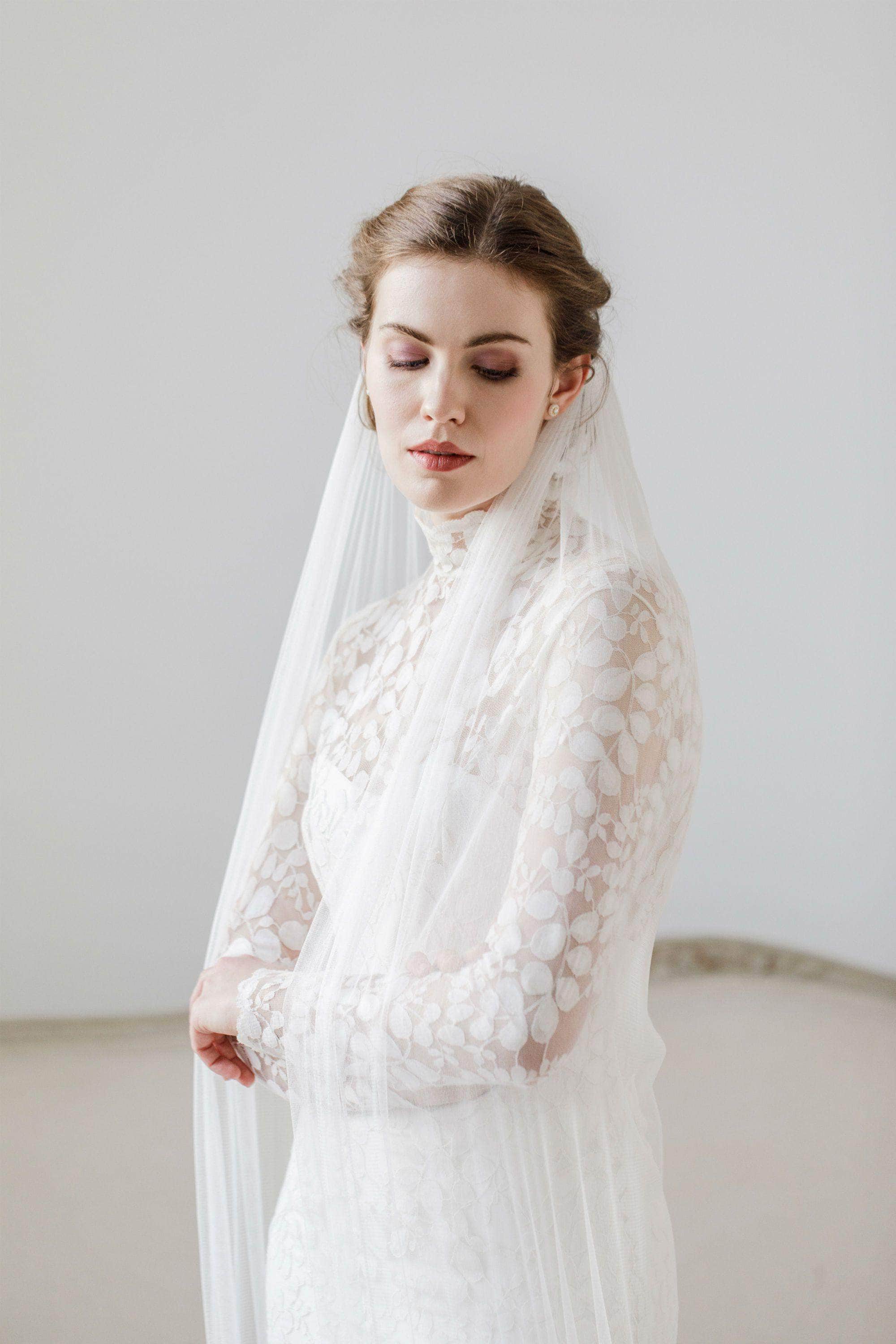 White One Tier Cut Edge Chapel Length Bridal Veil NWOT Ivory/White, Tulle Chapel Length Bridal Veil 90 main image 2