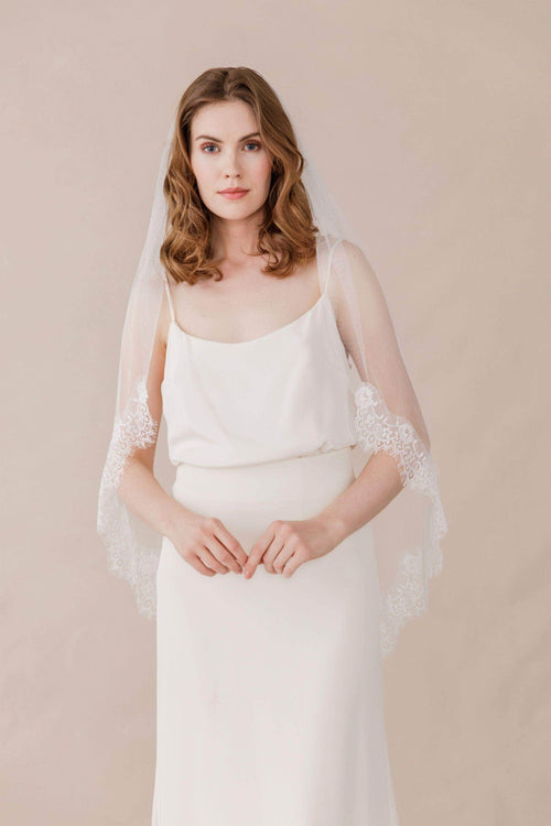 Wedding Veil Semi edged silk style wedding veil with eyelash lace - 'Kayla'