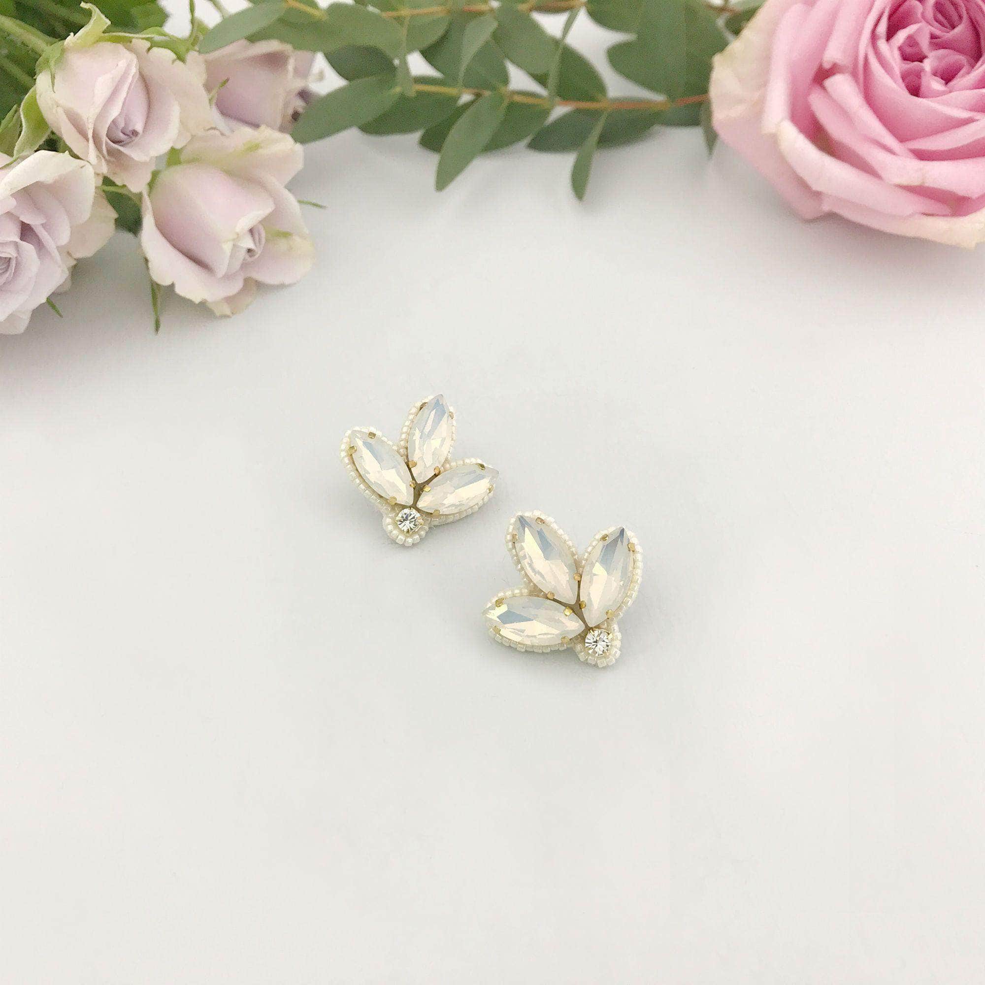 Wedding Earring Opal and gold Opal and crystal wedding earrings - 'Esty'