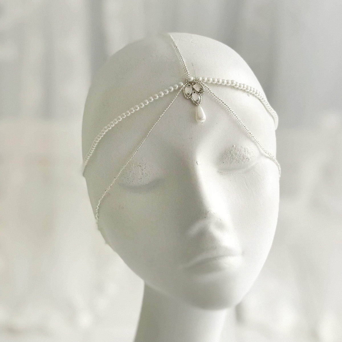 Wedding Head Chain Silver Pearl and silver bridal head chain- River