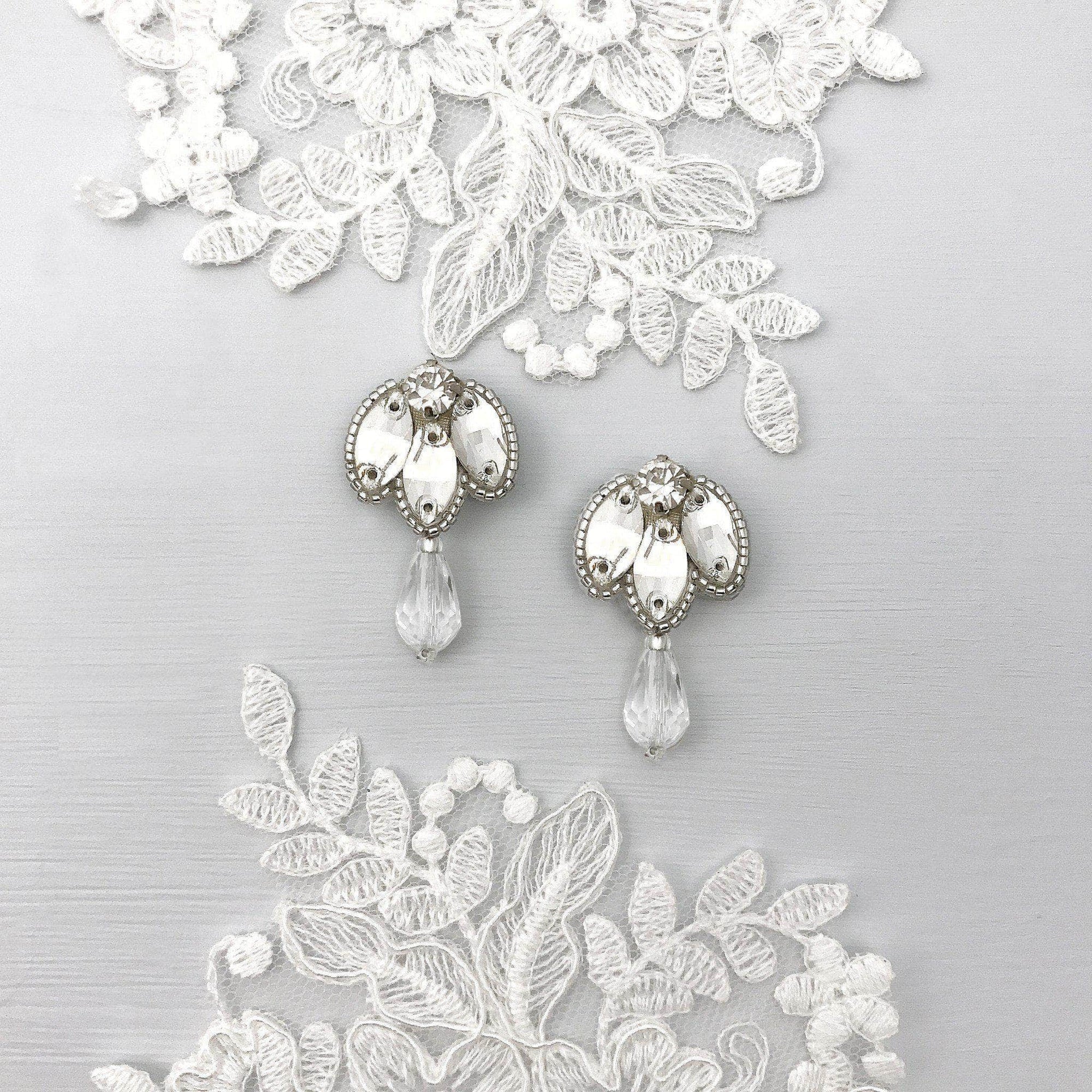 Wedding Earring Silver Silver crystal drop wedding earrings - 'Ava'