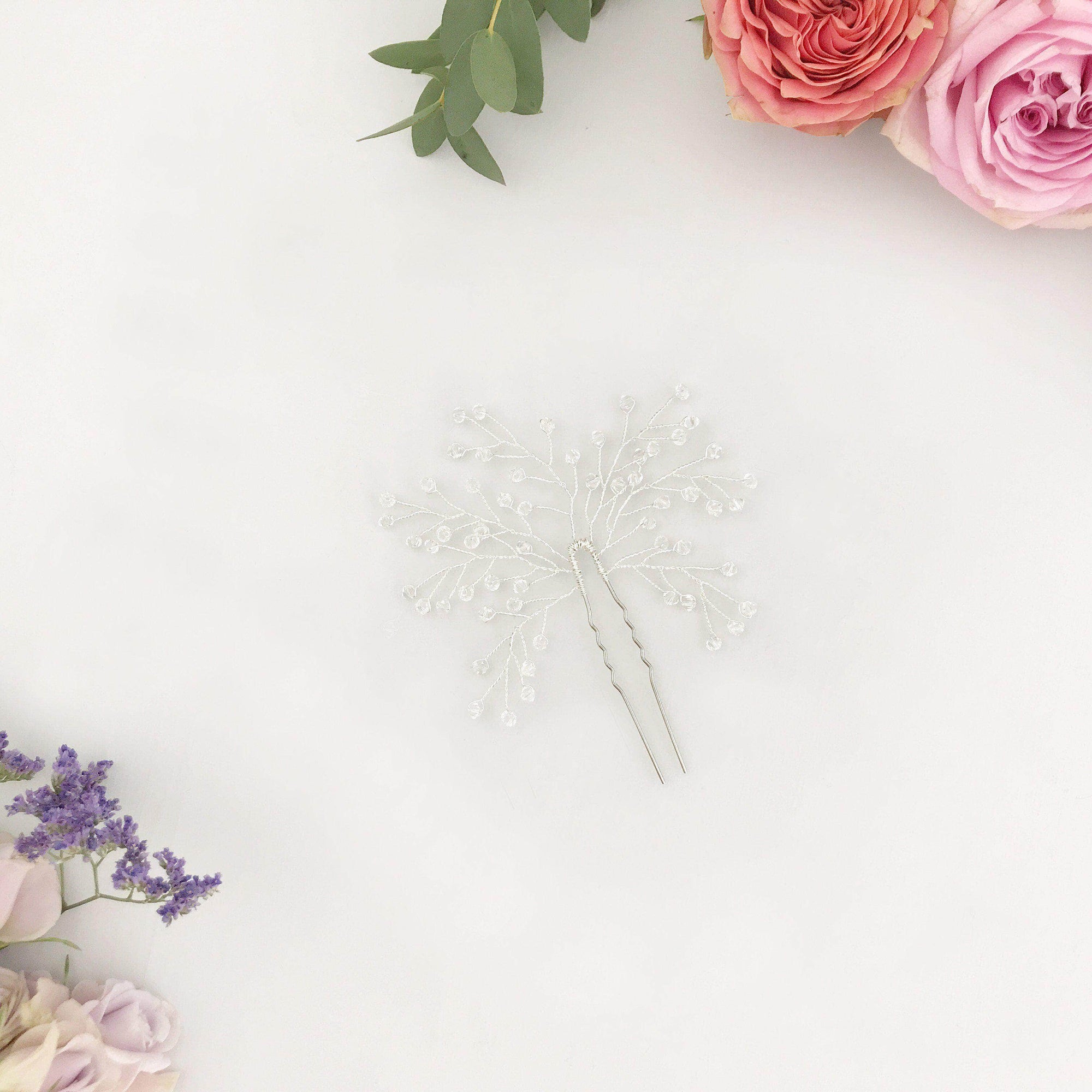 Wedding Hairpin Silver wedding hair pin with crystal spray - 'Eden'