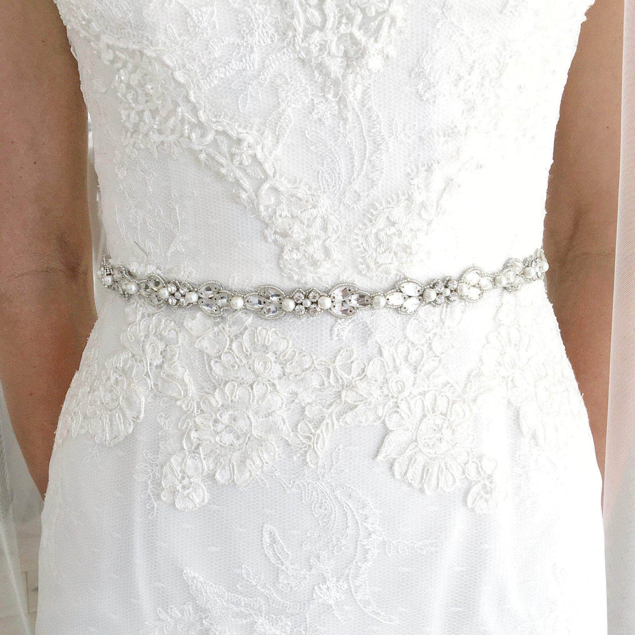 BHLDN x Blossom - Crystal & Pearl Bridal Ribbon Belt - One Size Geyoga Bridal Wedding Dress Belt Rhinestone Pearl Wedding  main image 3