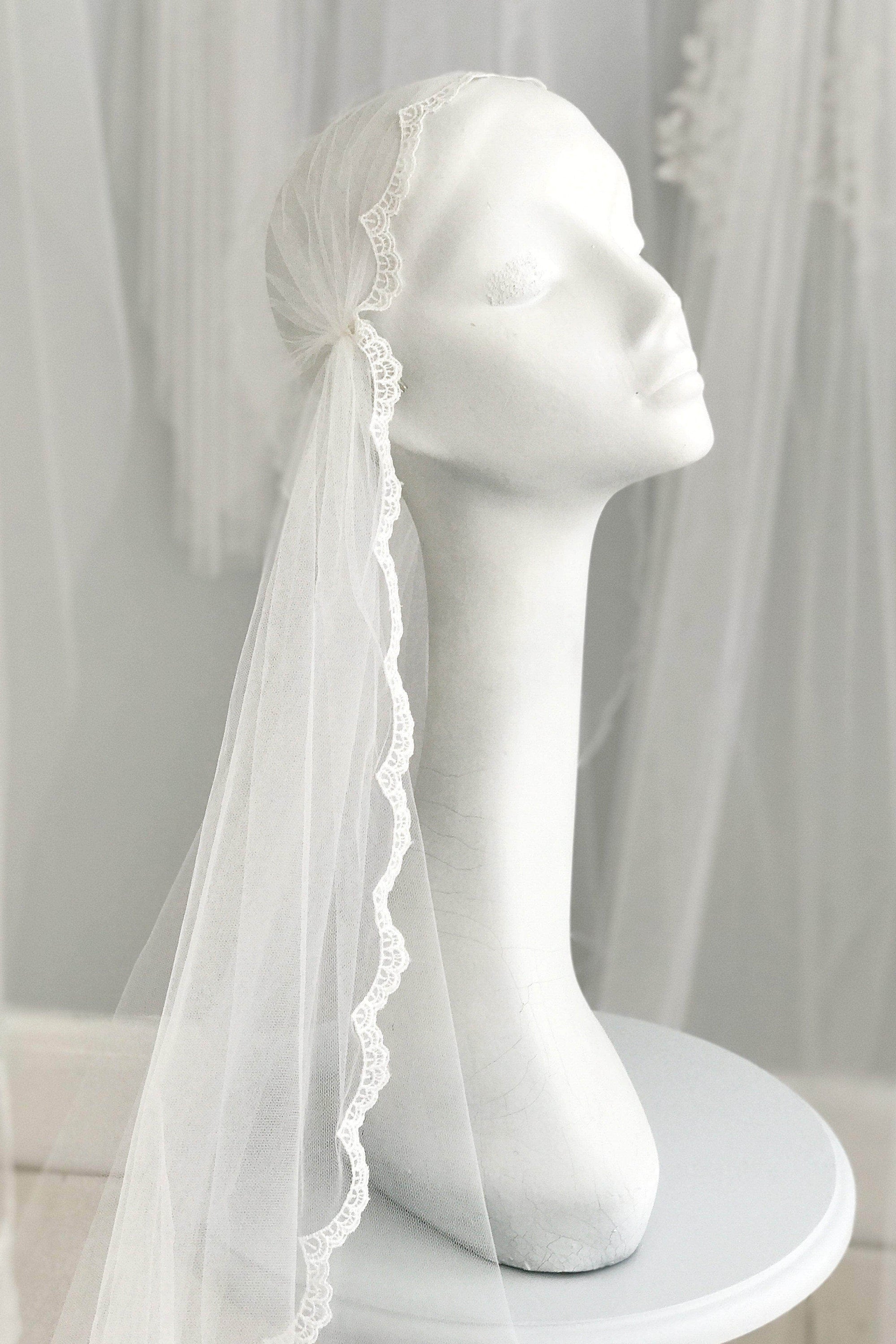 Wedding Veil Lace edge juliet cap wedding veil - 'Edna'