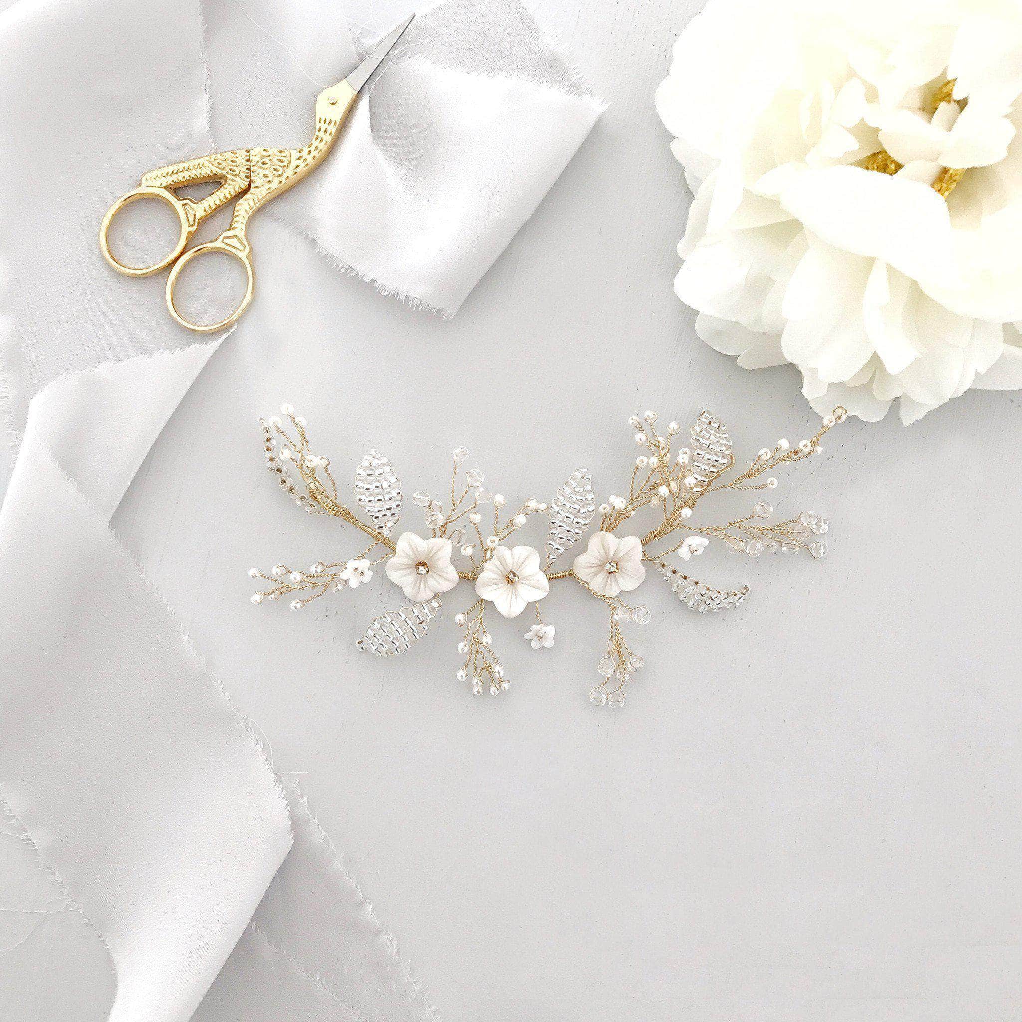 Mother of Pearl Floral Wedding Hair Vine -  display picture 1